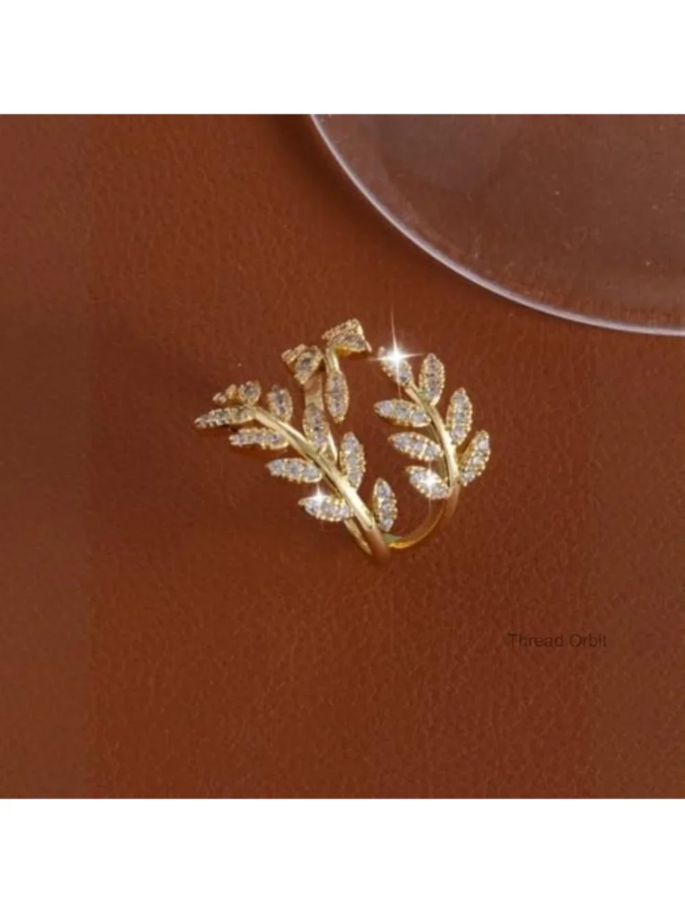 Adjustable Gold Plated Cubic Zirconia Leaf Wrap Open Ring for Women
